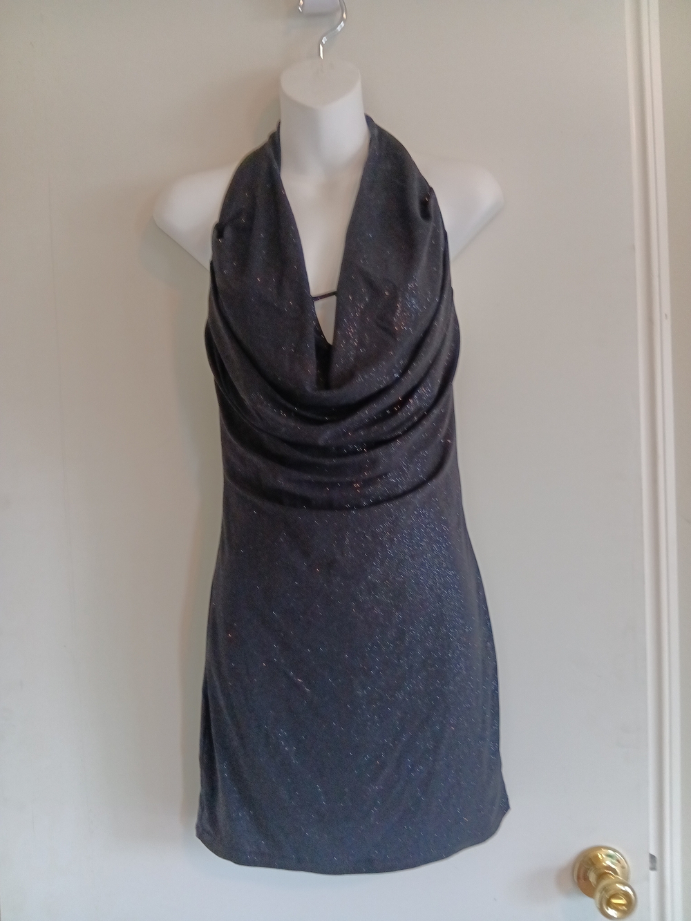 Sparkling Halter Cowl Mini Dress
